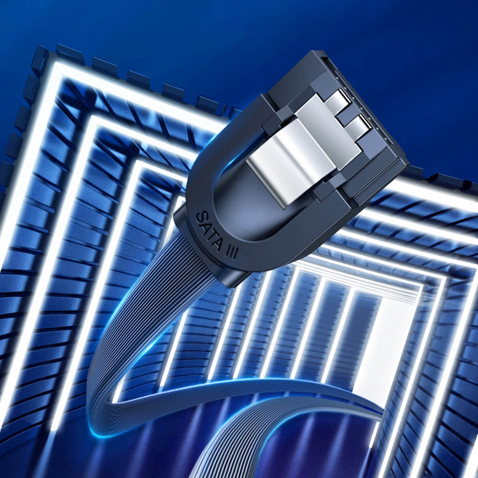 Kabel przewód płaski SATA 1.0-3.0 do 5Gb/s 0.5m - czarny (4)