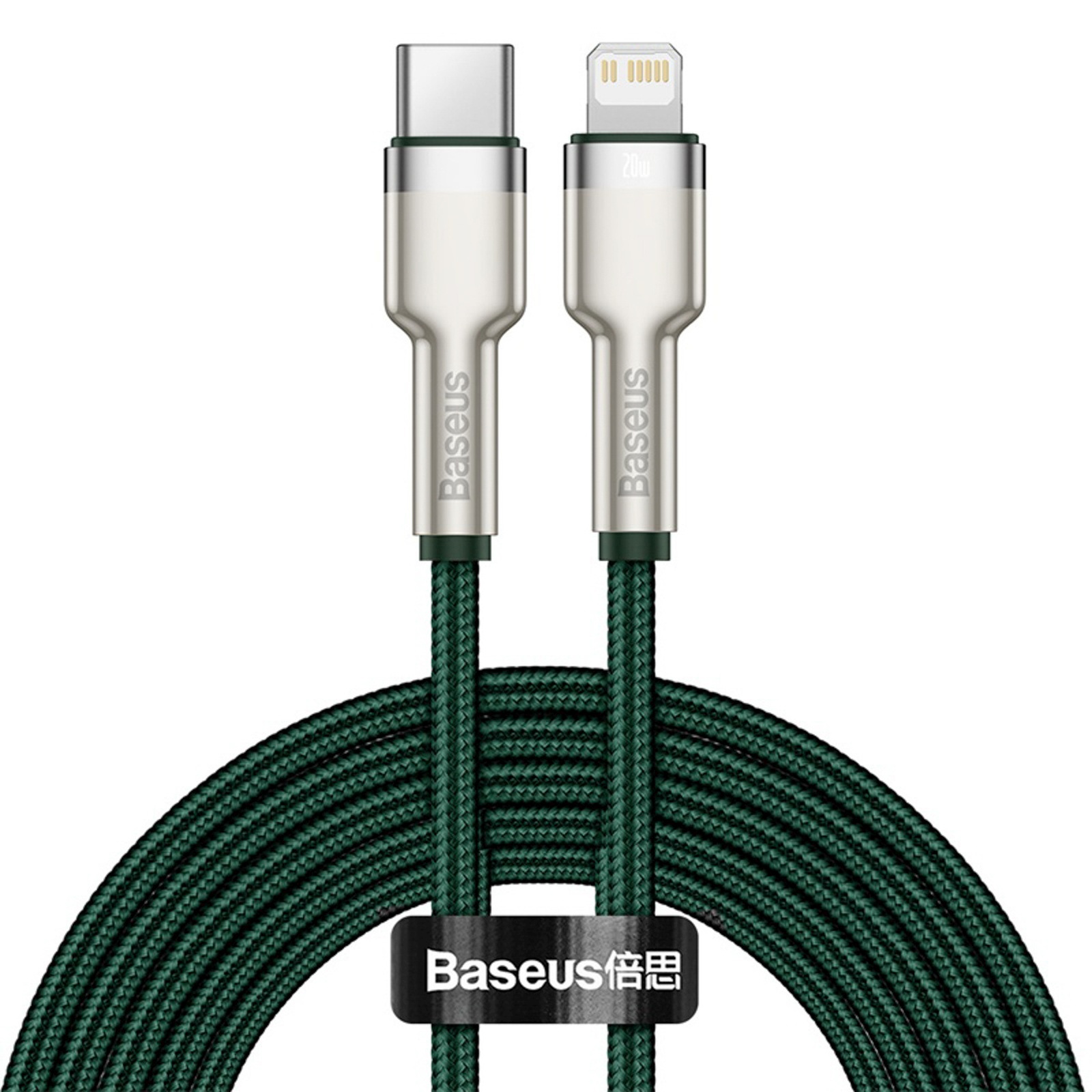 Kabel przewód USB-C - iPhone Lightning z metalowymi końcówkami Cafule PD 20W 2m - zielony