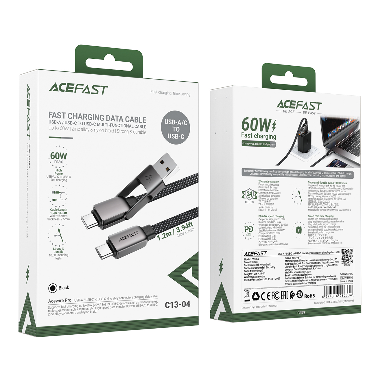 Kabel przewód USB-C - USB-A / USB-C 480Mb/s 3A 1.2m - czarny (7)
