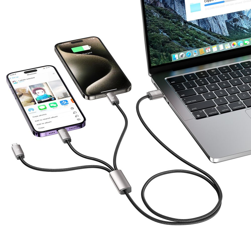 Kabel przewód 3w1 USB-A - Lightning / USB-C / micro USB 1m - szary (7)