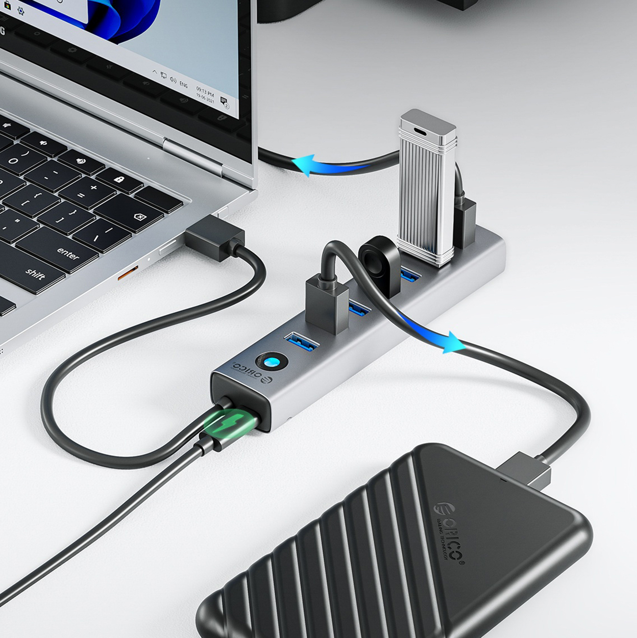 Hub CL7U-U3 rozdzielacz 7x USB-A USB-C 5V 3A 1m - szary (4)