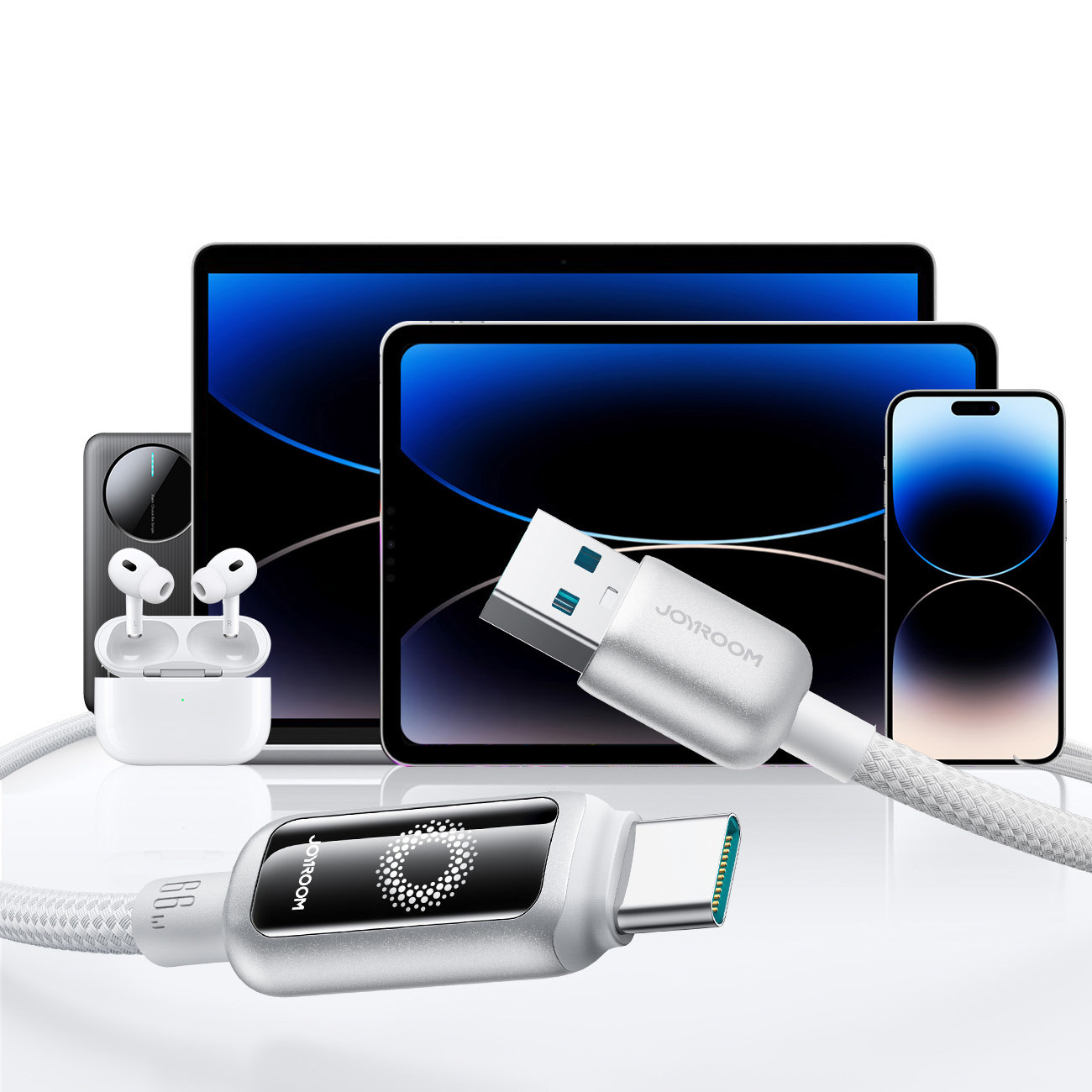 Kabel przewód w oplocie USB-A - USB-C 66W 1.2m - biały (7)