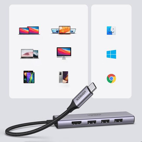 6w1 wielofunkcyjny HUB USB-C - 3x USB HDMI 4K czytnik kart SD i TF szary (6)