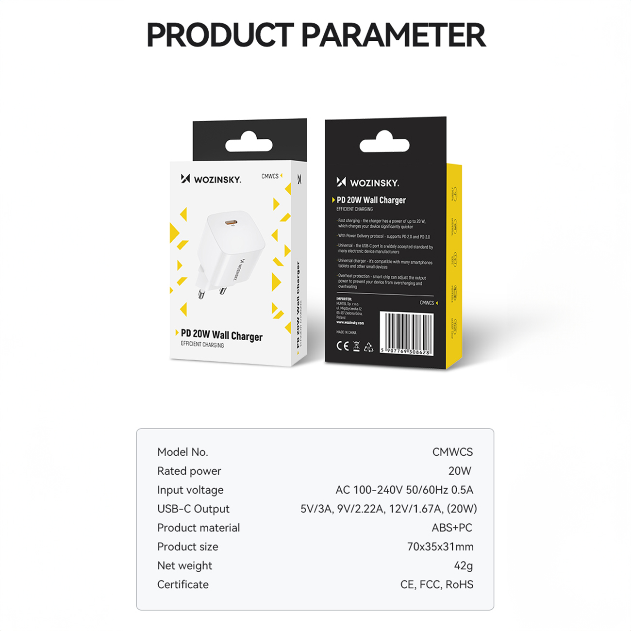 Ładowarka sieciowa 100-240V PD USB-C 20W biała (4)