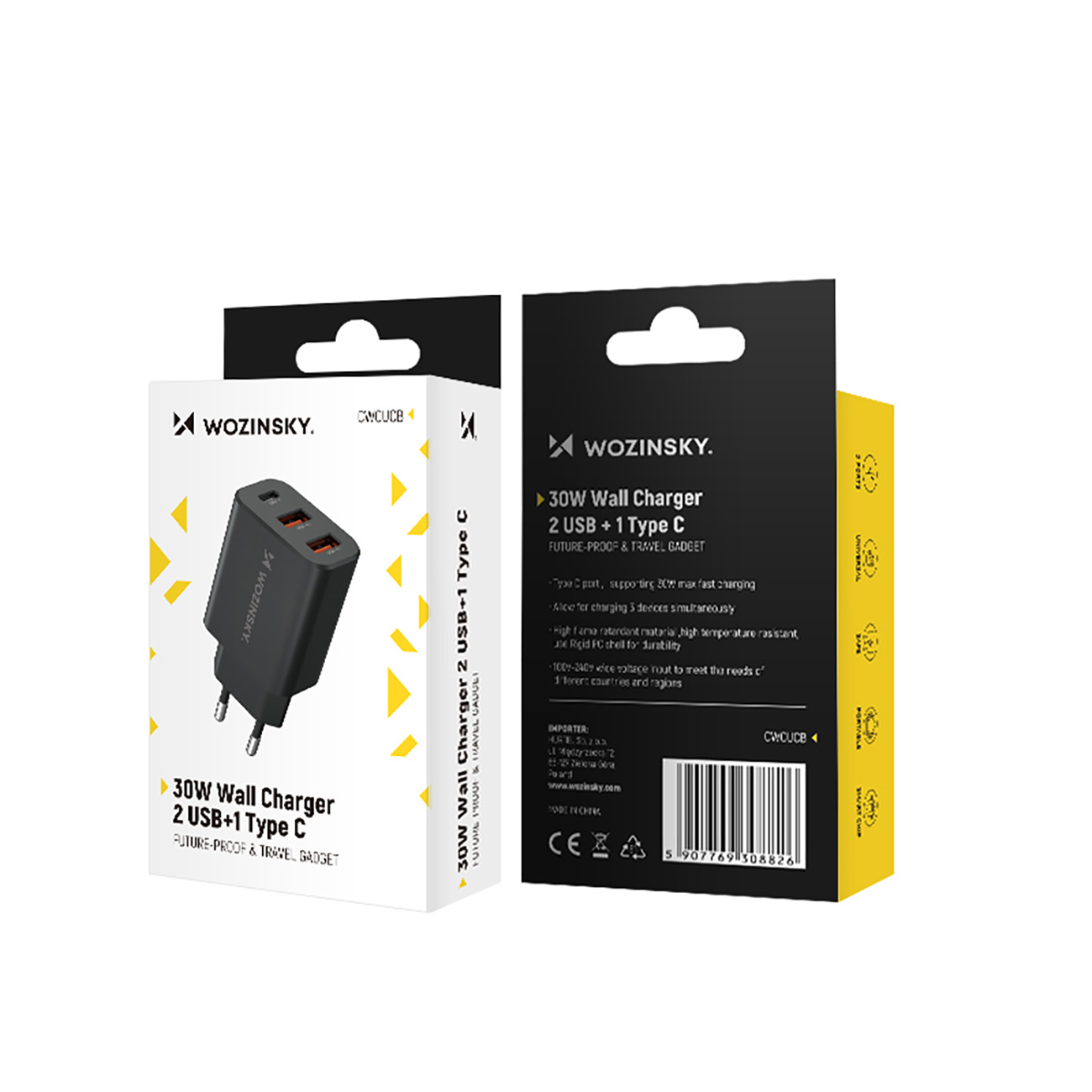 Ładowarka sieciowa 30W USB-C 2x USB-A - czarny (4)