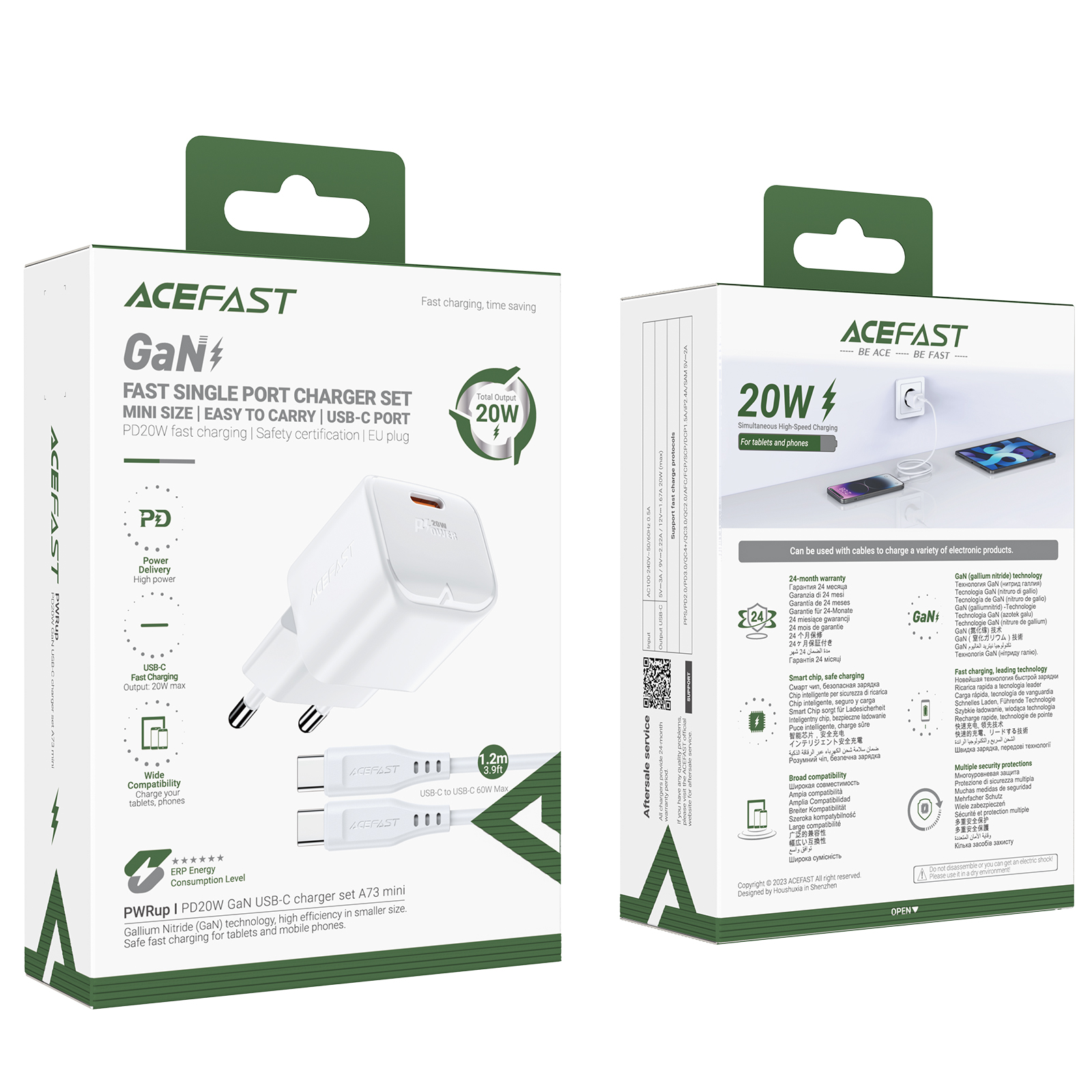 Mini Ładowarka sieciowa PD 20W GaN + kabel USB-C biała (7)