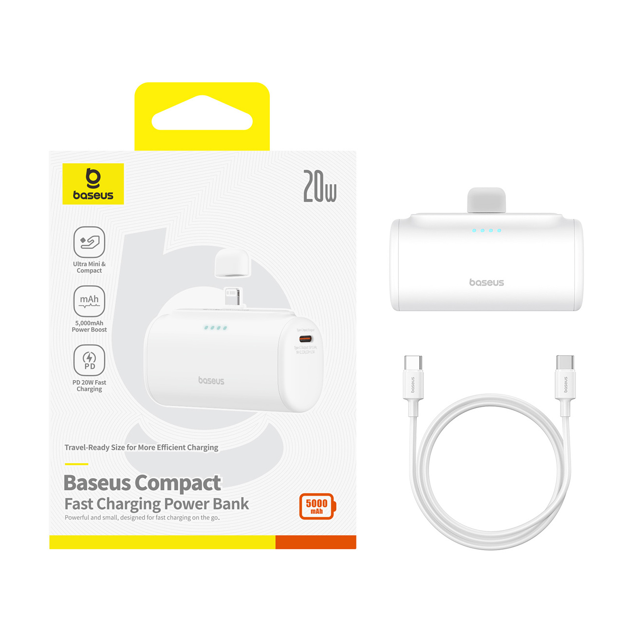 Powerbank 5000mAh iPhone Lightning USB-C Compact 20W - biały (5)