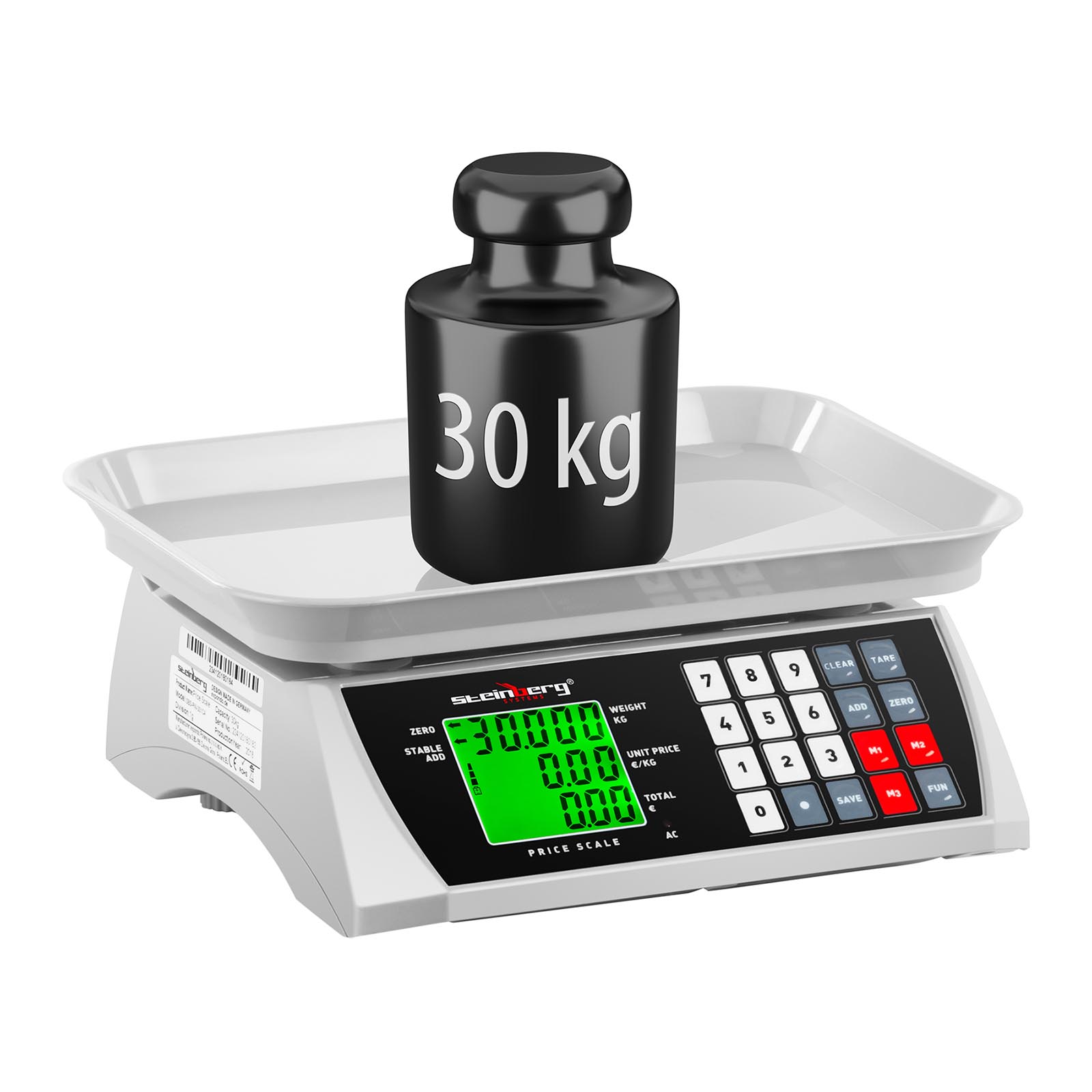 Waga spożywcza sklepowa licząca z pamięcią i funkcją liczenia sztuk SBS-PW-301CA 30kg / 1g (3)