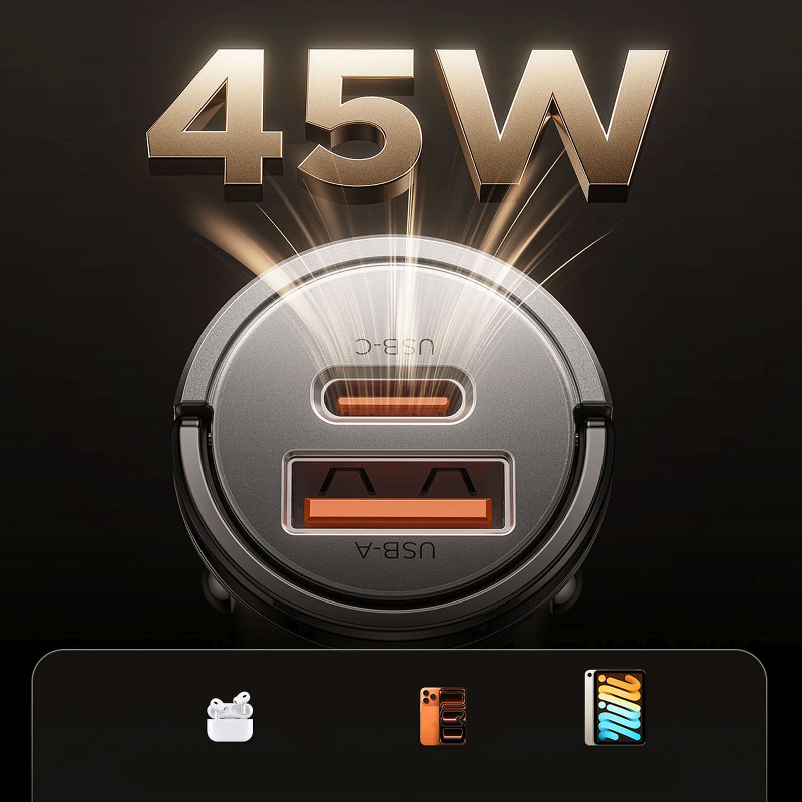 Ładowarka samochodowa USB-A USB-C 45W - srebrna (5)