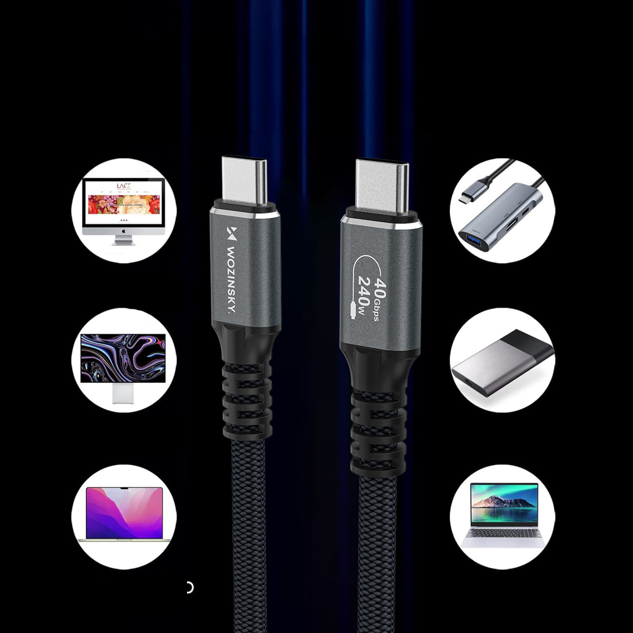 Kabel przewód USB-C Thunderbolt 4 240W 2m 4K - czarny (6)