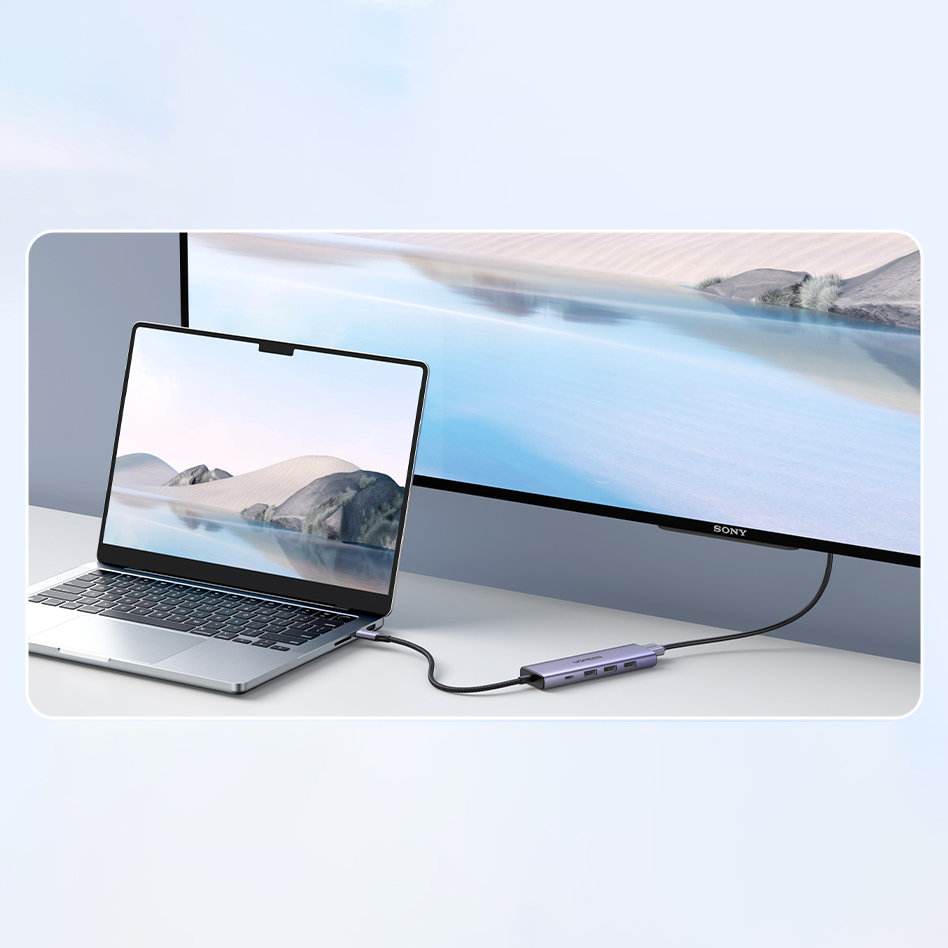 5w1 Wielofunkcyjny HUB adapter USB-C 3x USB-A HDMI 4K PD 100W szary (3)