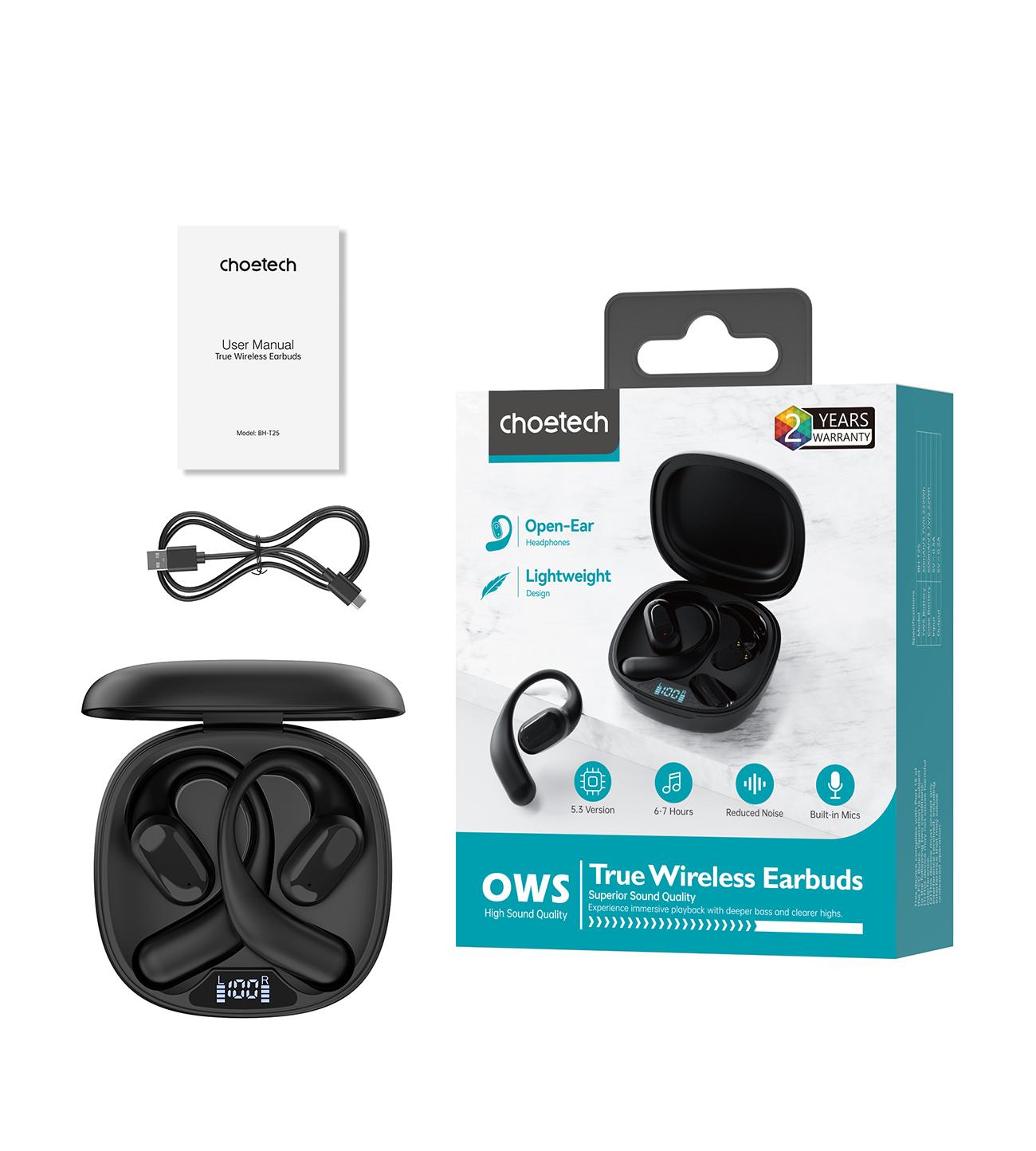 Słuchawki douszne OWS bezprzewodowe TWS Bluetooth 5.3 - czarne (3)