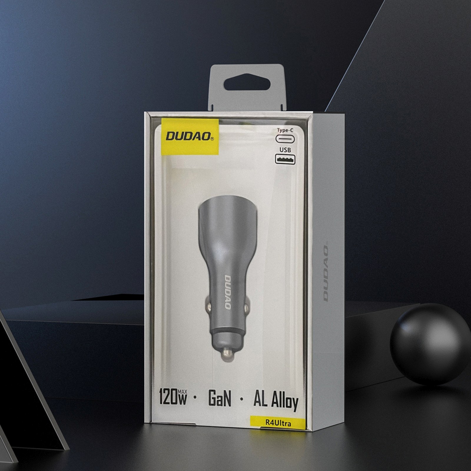 Ładowarka samochodowa USB-A USB-C PD QC LED 120W - szary (7)