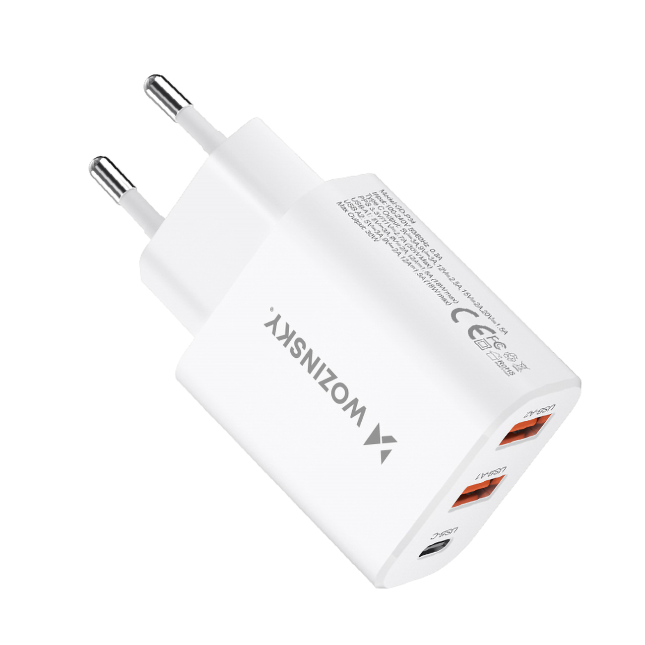 Ładowarka sieciowa 100-240V 30W USB-C 2x USB-A biała (4)