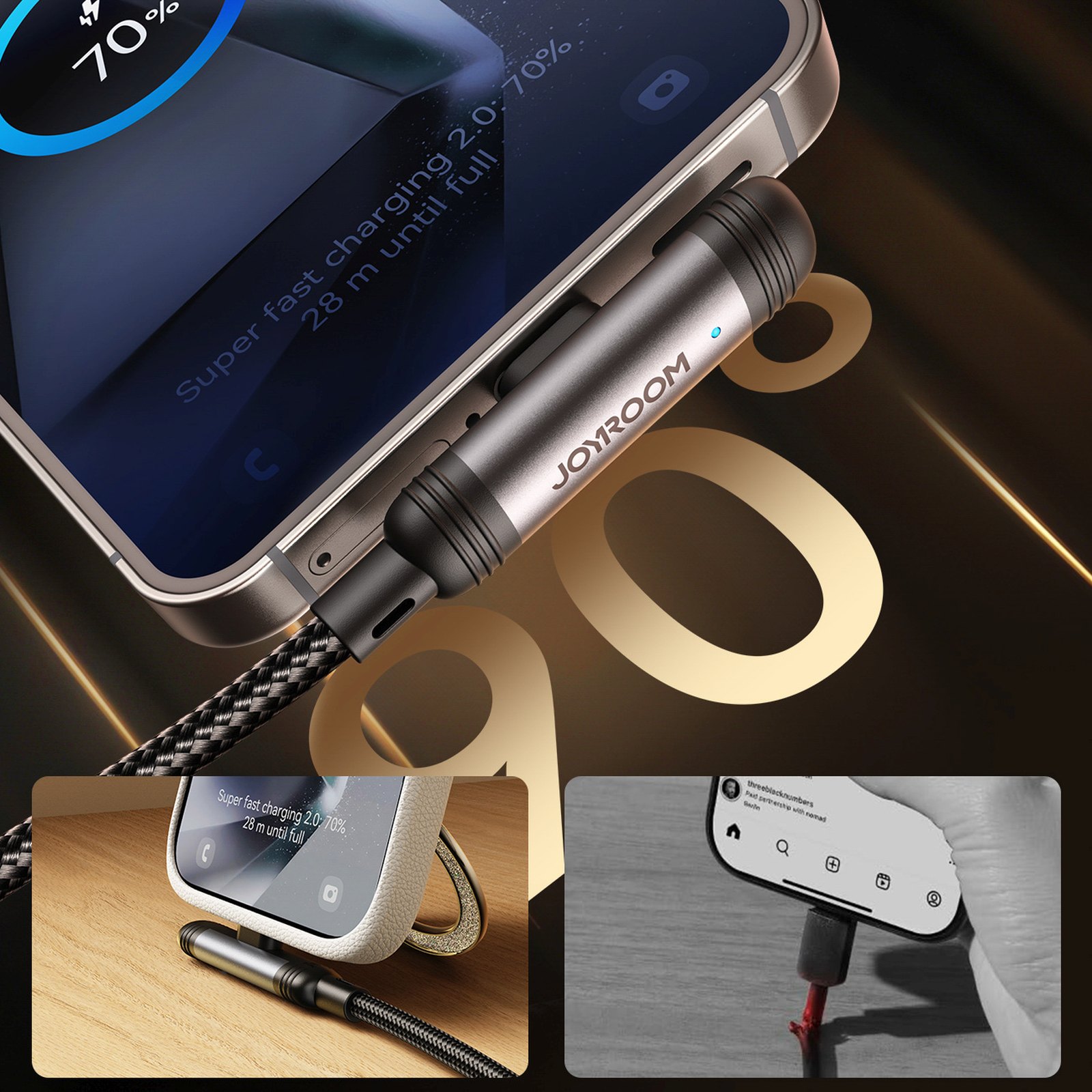 Kabel przewód kątowy USB-A USB-C 3A 1.2m - czarny (4)