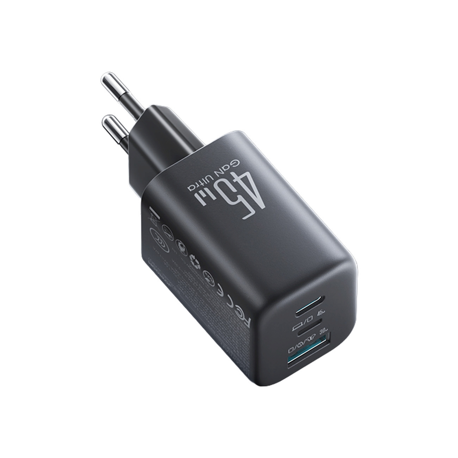 Ładowarka sieciowa USB-C iPhone Lightning USB-A GaN 45W - czarna (5)