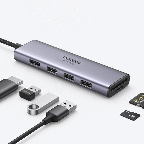6w1 wielofunkcyjny HUB USB-C - 3x USB HDMI 4K czytnik kart SD i TF szary (3)