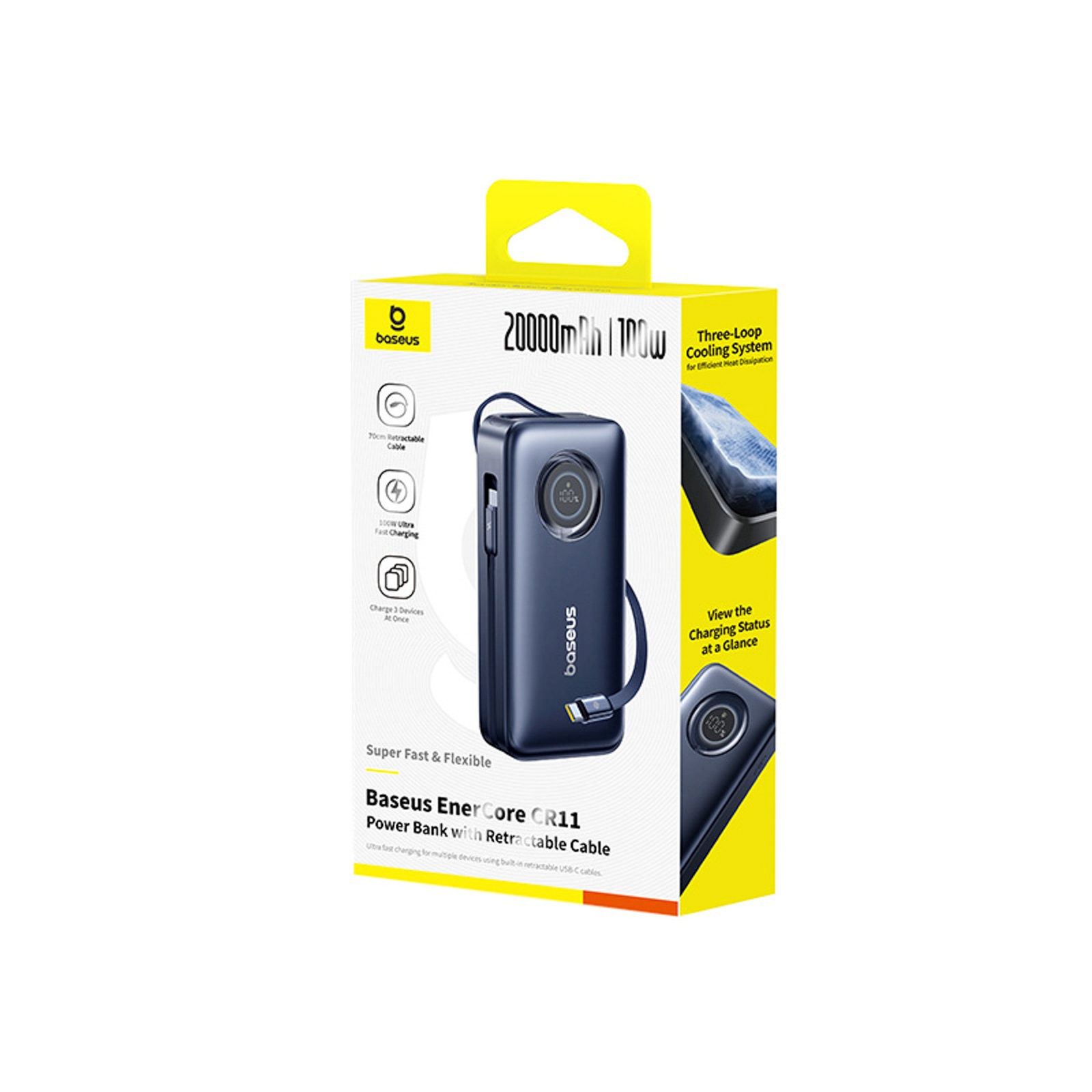 Powerbank 20000mAh 100W ze zwijanym kablami USB-C - czarny (7)