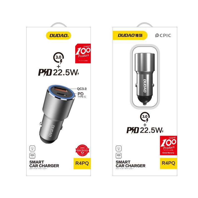 Ładowarka samochodowa USB-A USB-C PD QC 22.5 W - szary (5)