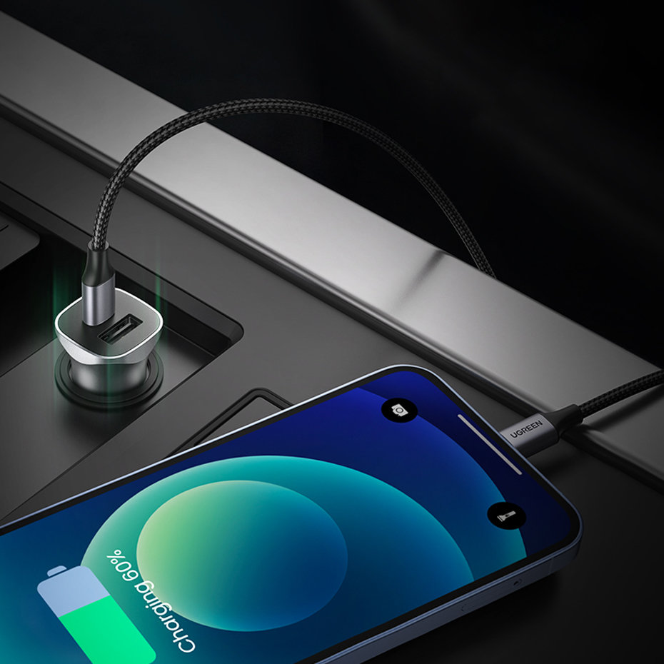 Ładowarka samochodowa USB-C USB 24W Power Delivery Quick Charge szary (10)