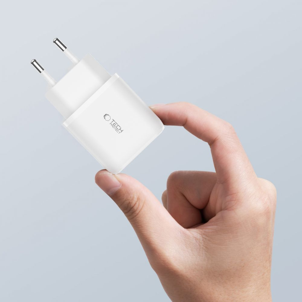 Ładowarka sieciowa C20W USB-A USB-C PD QC 20W - biała (6)