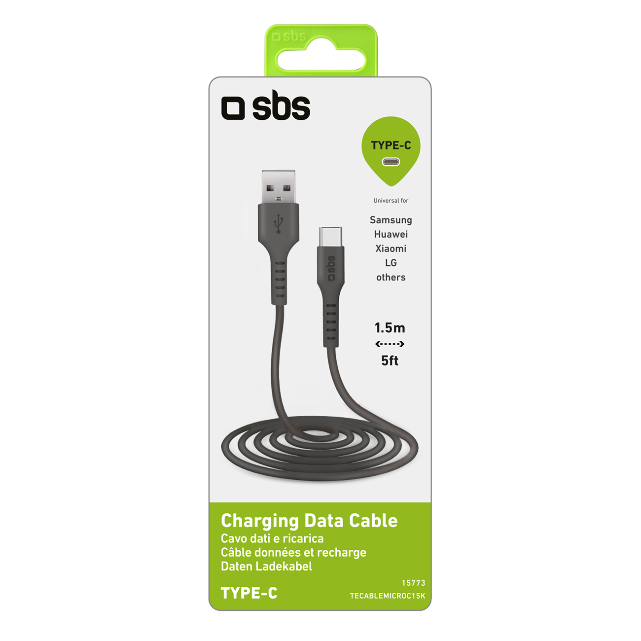 Kabel przewód USB-A - USB-C 1.5m - czarny (3)