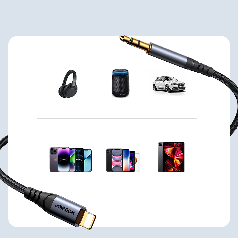 Kabel audio stereo do iPhone iPad AUX 3.5 mm mini jack - Lightning 1.2m czarny (10)