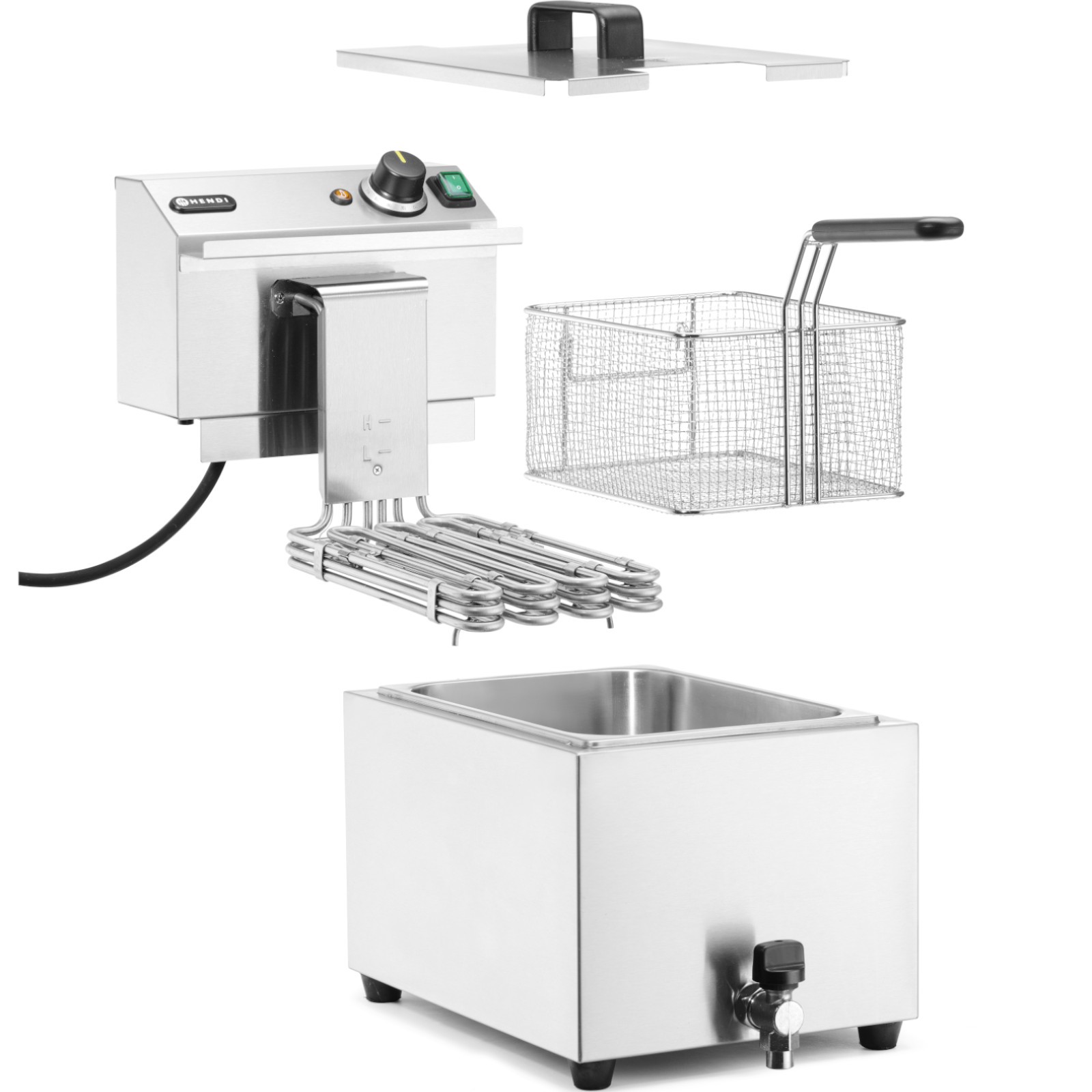 Frytownica elektryczna nastawna z kranem spustowym 400 V 66000 W 10 l - Hendi 209424 (9)