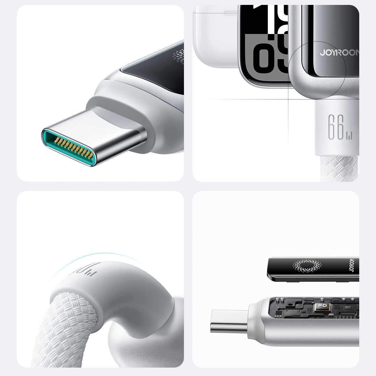 Kabel przewód w oplocie USB-A - USB-C 66W 1.2m - biały (6)