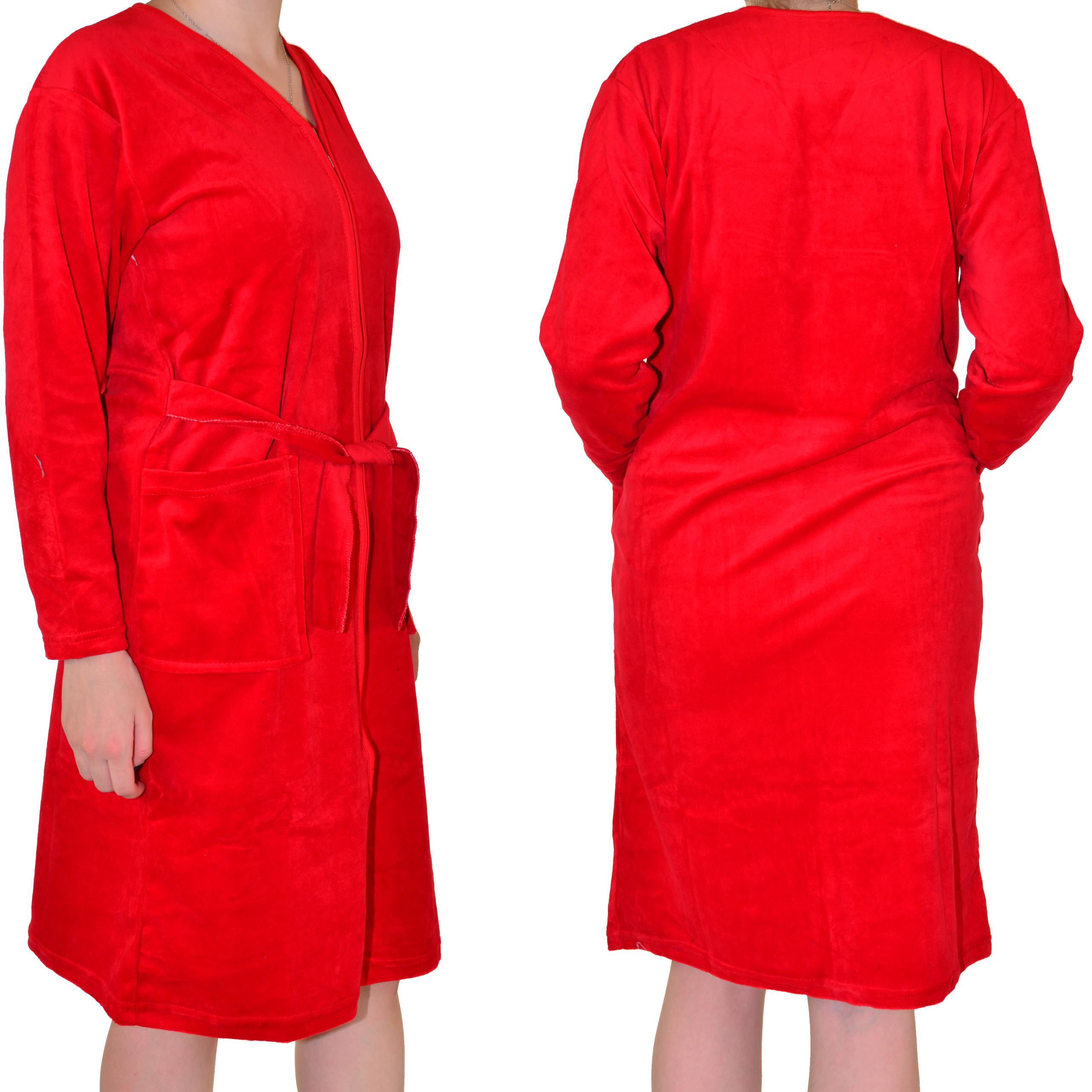 Ciepły bawełniany szlafrok podomka welurowa Rozmiar: 4XL, Kolor: Czerwony