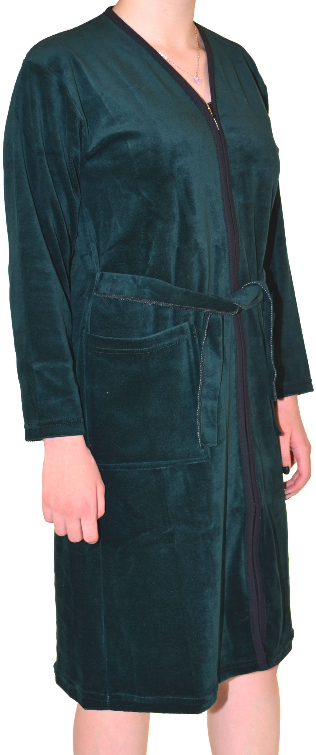 Ciepły bawełniany szlafrok podomka welurowa Rozmiar: 4XL, Kolor: Zielony