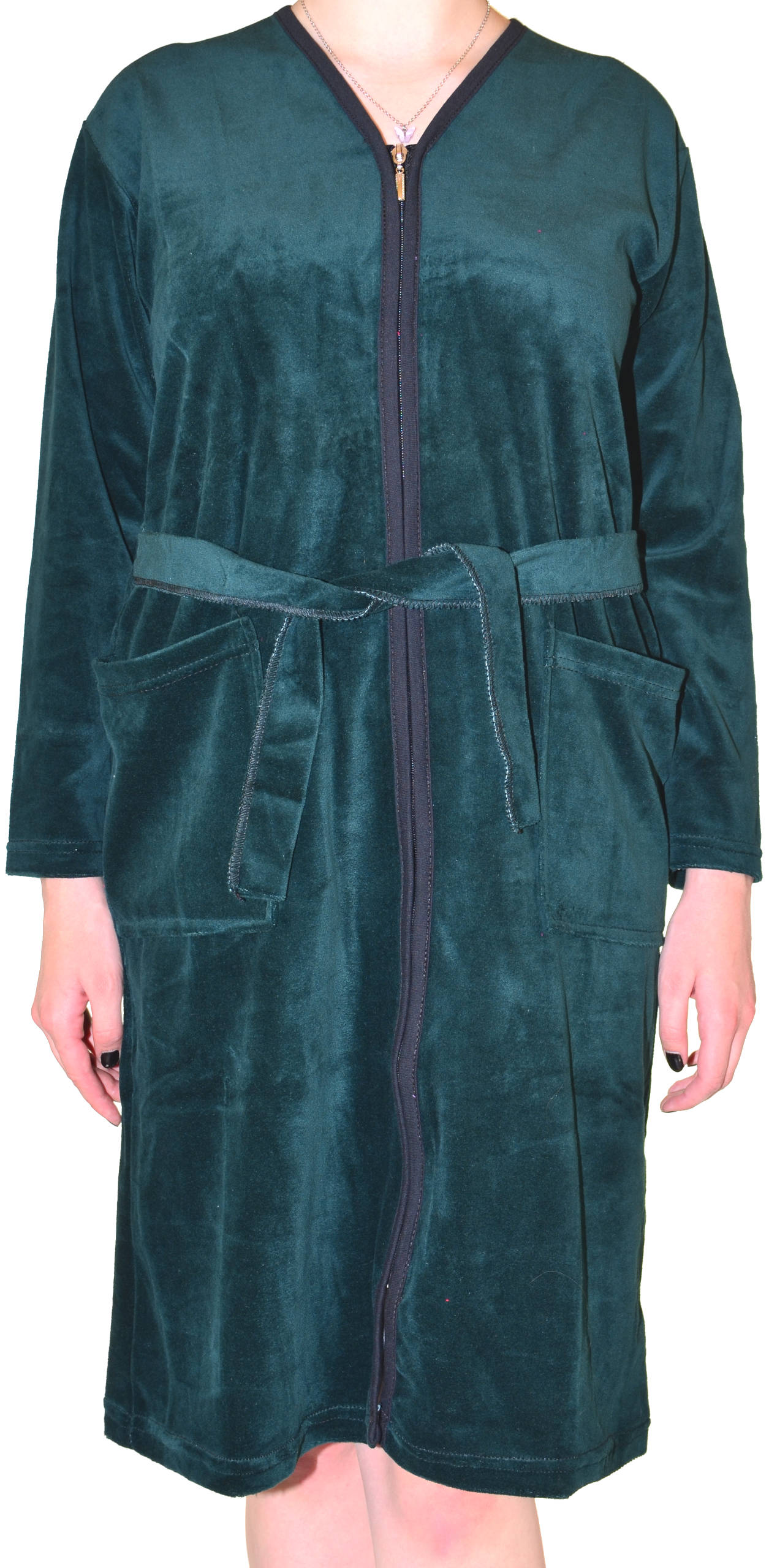 Ciepły bawełniany szlafrok podomka welurowa Rozmiar: 4XL, Kolor: Zielony