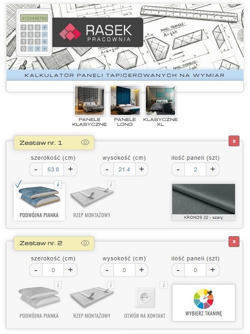 Kalkulator paneli tapicerowanych na wymiar