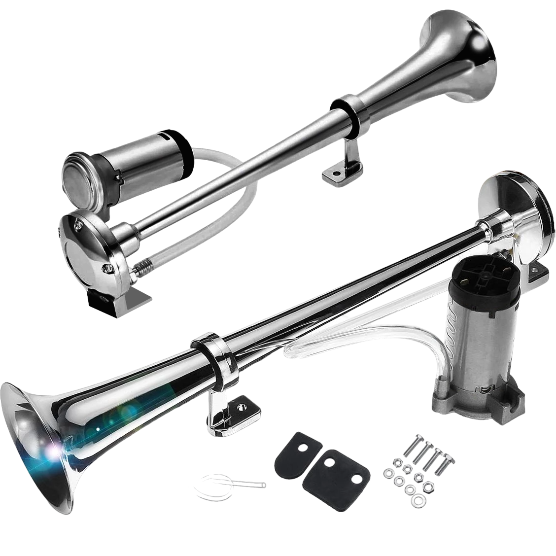 KLAKSON CHROM POJEDYNCZY Z KOMPRESOREM 12V