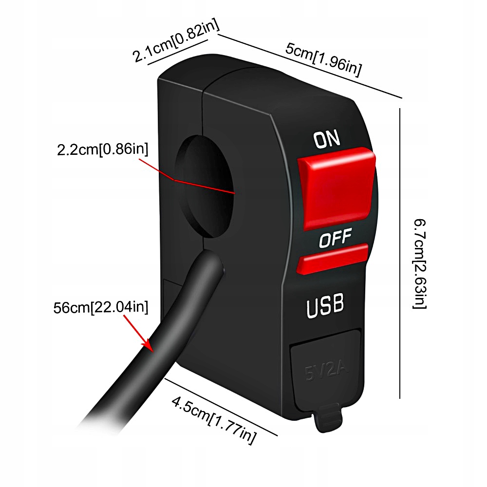 PRZEŁĄCZNIK WŁĄCZNIK ŁADOWARKA MOTOCYKL LED USB 2A