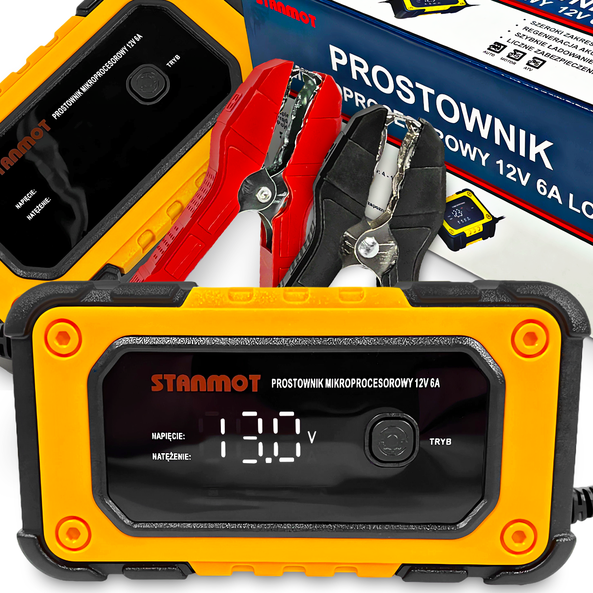 Prostownik Mikroprocesorowy 12V 6A LCD Ładowarka Do Akumulatora 120Ah AGM
