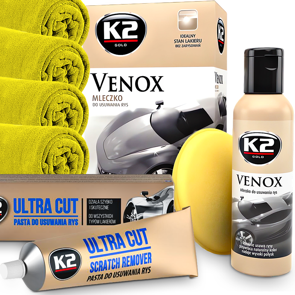 K2 Do Usuwania Rys Na Lakierze Pasta + Mleczko Aplikator + 4x Mikrofibra