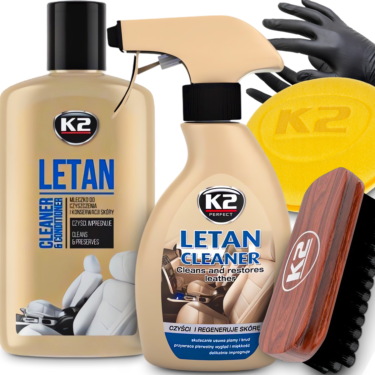 ZESTAW DO CZYSZCZENIA SKÓRY K2 LETAN PŁYN MLECZKO APLIKATOR SZCZOTKA