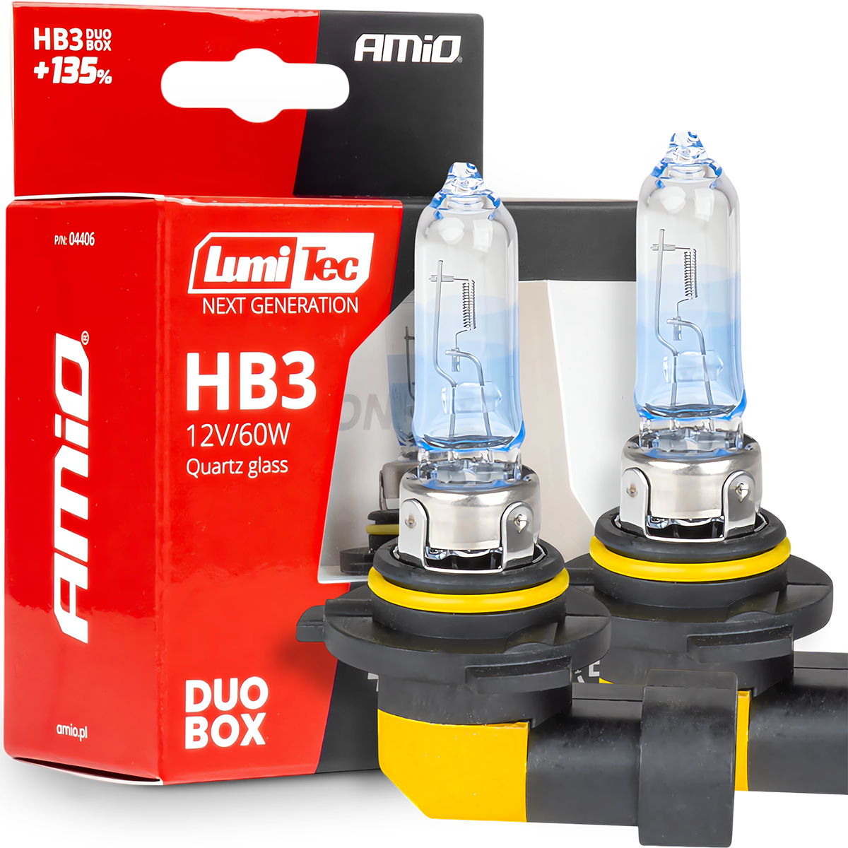 ŻARÓWKI HB3 AMIO LumiTec NEXT GENERATION +135% 12V 60W HOMOLOGACJA E1 R37