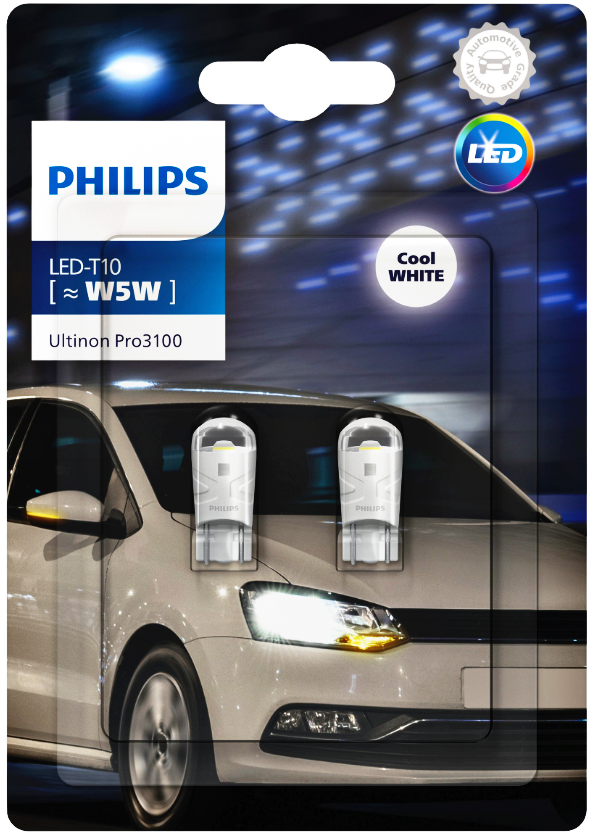 MOCNE ŻARÓWKI LED PHILIPS Ultinon Pro3100 W5W T10 5W5 6500K 12V W2.1x9.5d