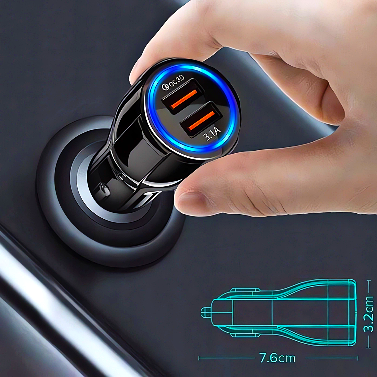 ŁADOWARKA 2x USB QUICK CHARGE 3.0 KABEL USB 3W1 LIGHTNING MICRO USB C 120CM