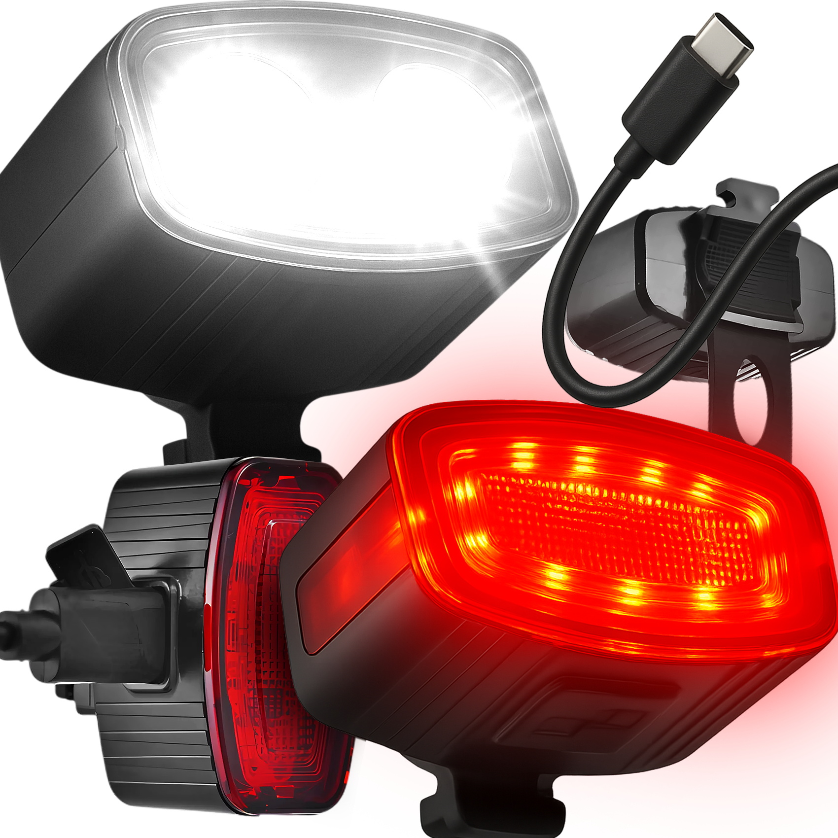 LAMPKA LAMPKI ROWEROWE OŚWIETLENIE LED PRZÓD + TYŁ AKUMULATOROWE NA USB