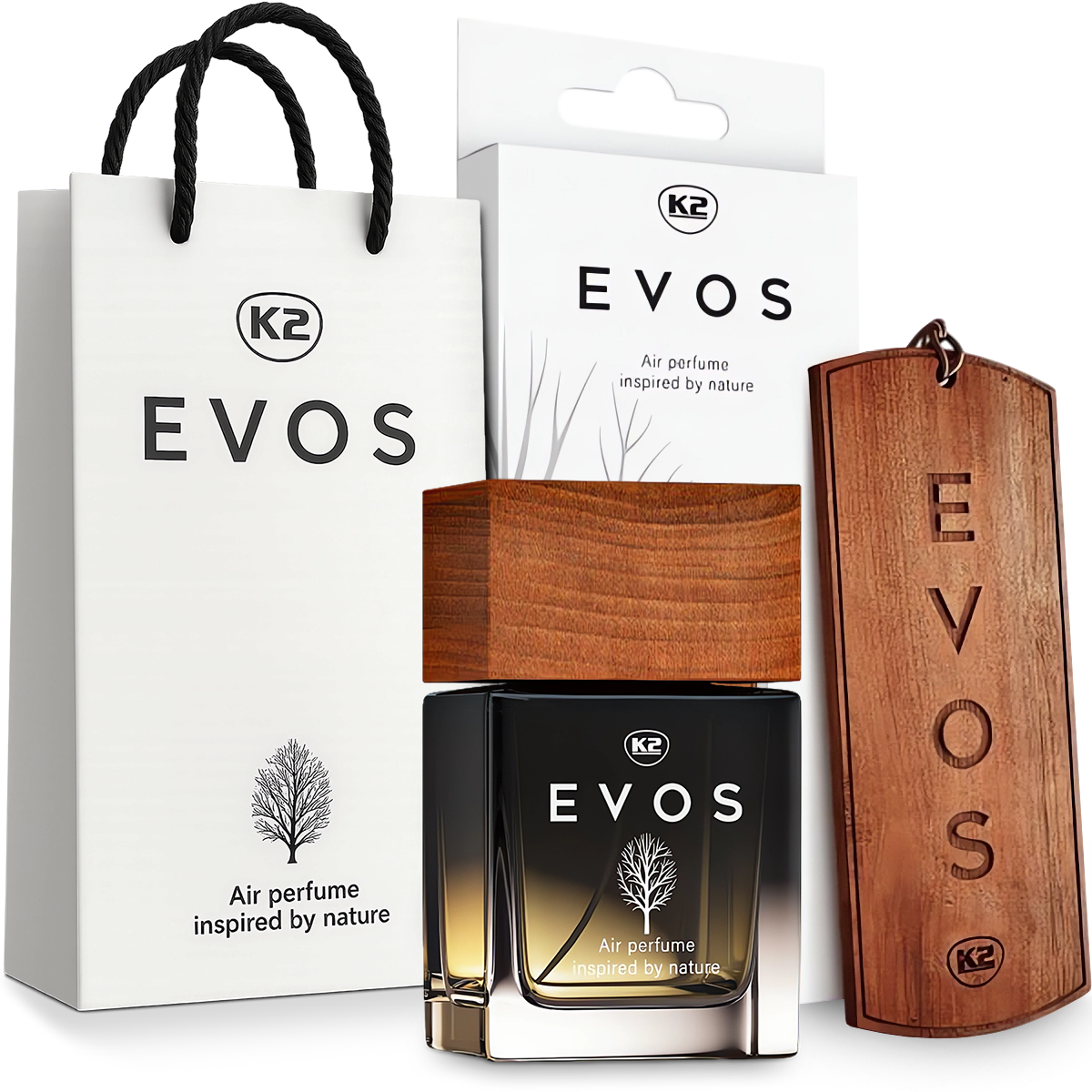 ZESTAW UPOMINKOWY K2 EVOS SAMURAI ZAPACH DO SAMOCHODU PERFUMY TORBA PREZENT