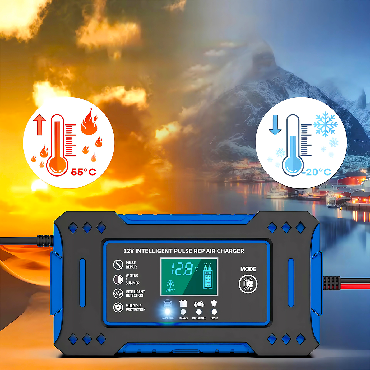Prostownik Samochodowy 12V 24V Automatyczny z Funkcją Naprawy Akumulatorów