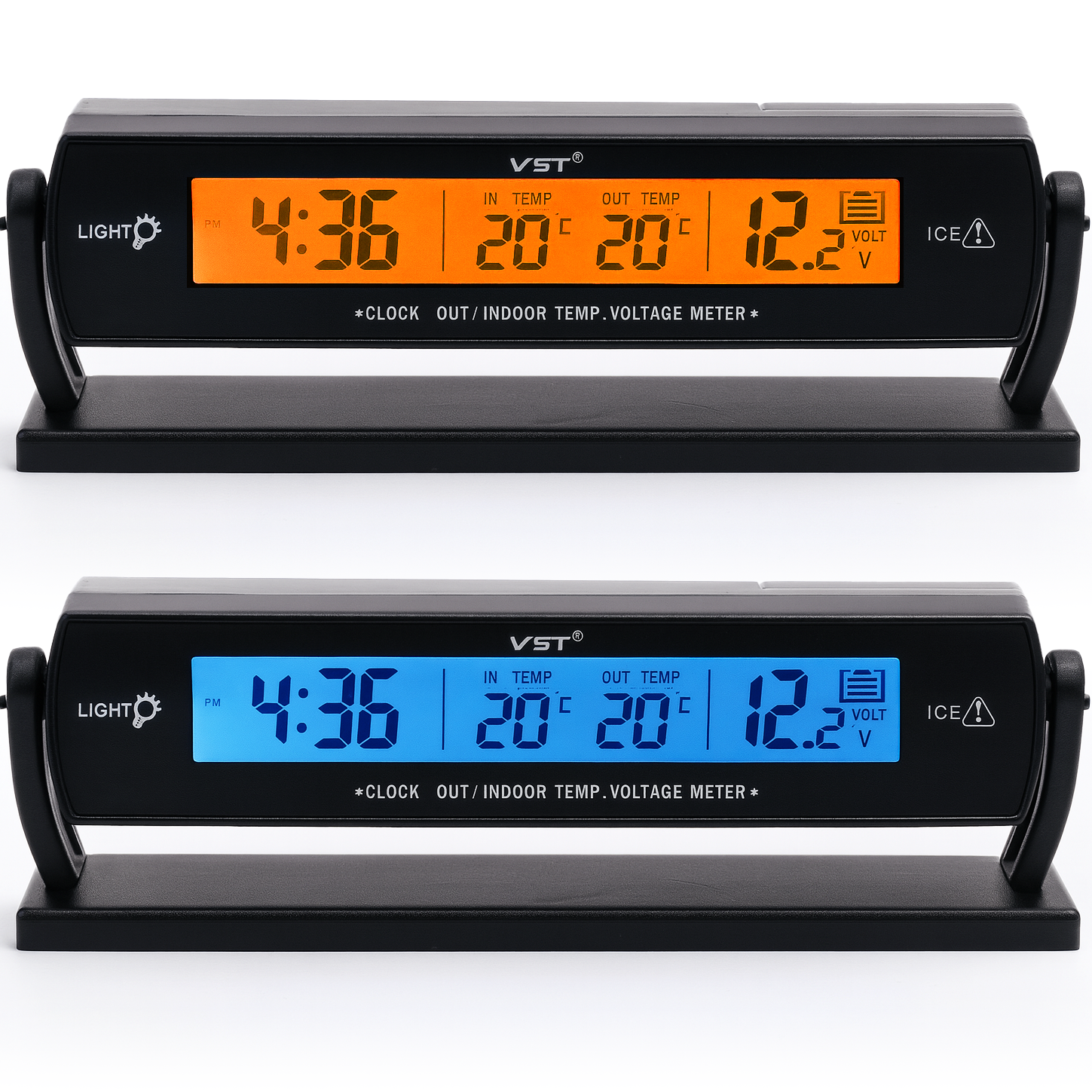 WOLTOMIERZ DO SAMOCHODU AUTA Z TERMOMETREM LCD ZEGAREK PODŚWIETLENIE