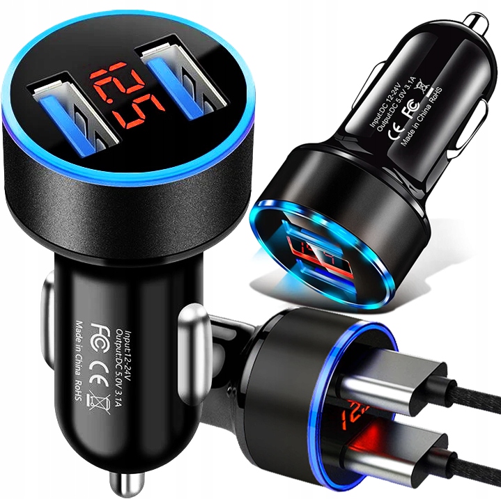 ŁADOWARKA SAMOCHODOWA 2XUSB Z VOLTOMIERZEM LCD