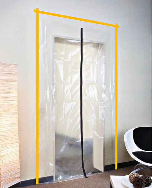 KURTYNA PRZECIWPYŁOWA DRZWI REMONTOWE BUDOWLANE Z ZAMKIEM +TAŚMA NIEBIESKA