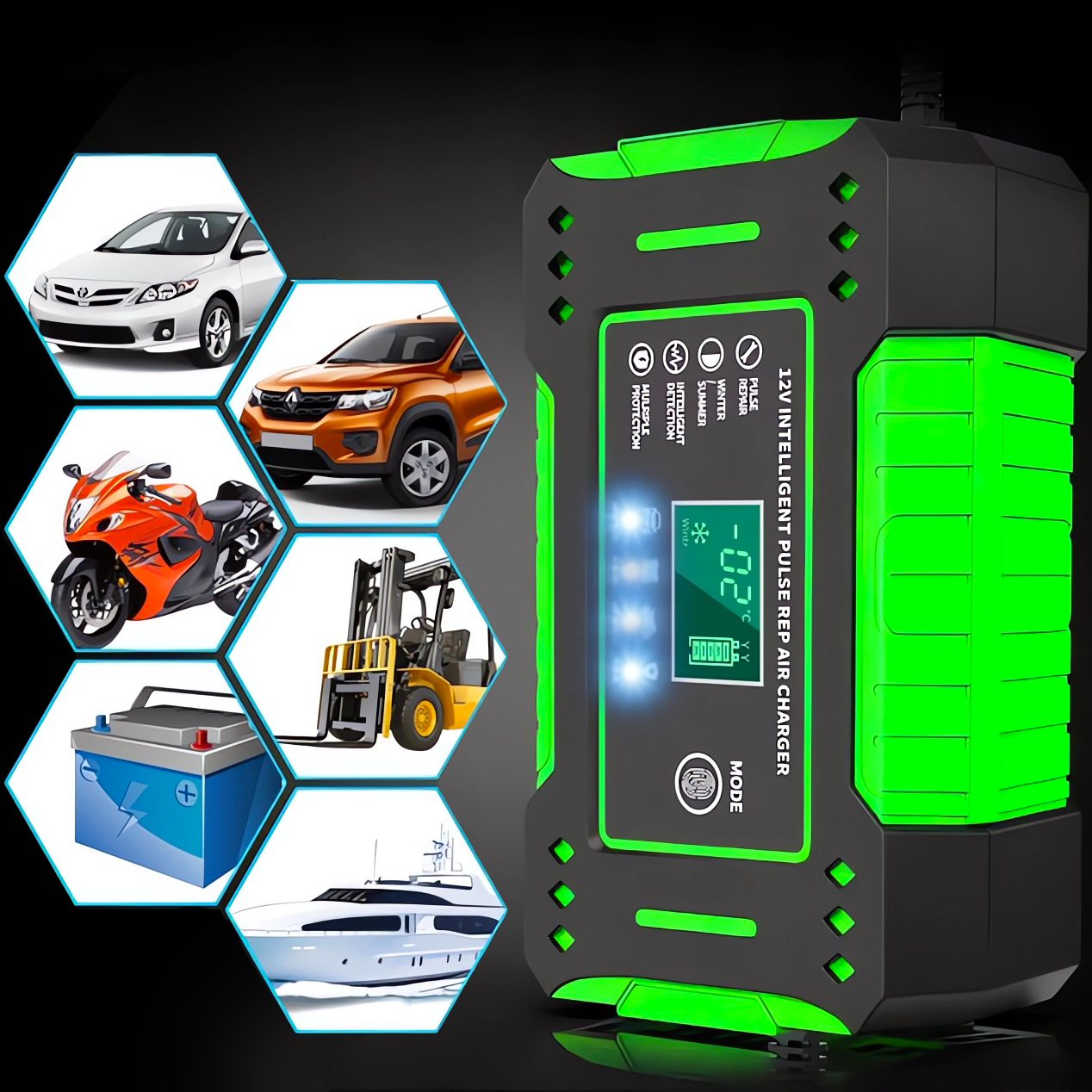 Prostownik SAMOCHODOWY AUTOMATYCZNY Z FUNKCJĄ NAPRAWY AKUMULATORÓW 12V 24V