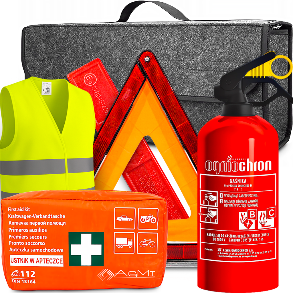 GAŚNICA 1KG APTECZKA DIN13164 TRÓJKĄT KAMIZELKA TORBA DO BAGAŻNIKA