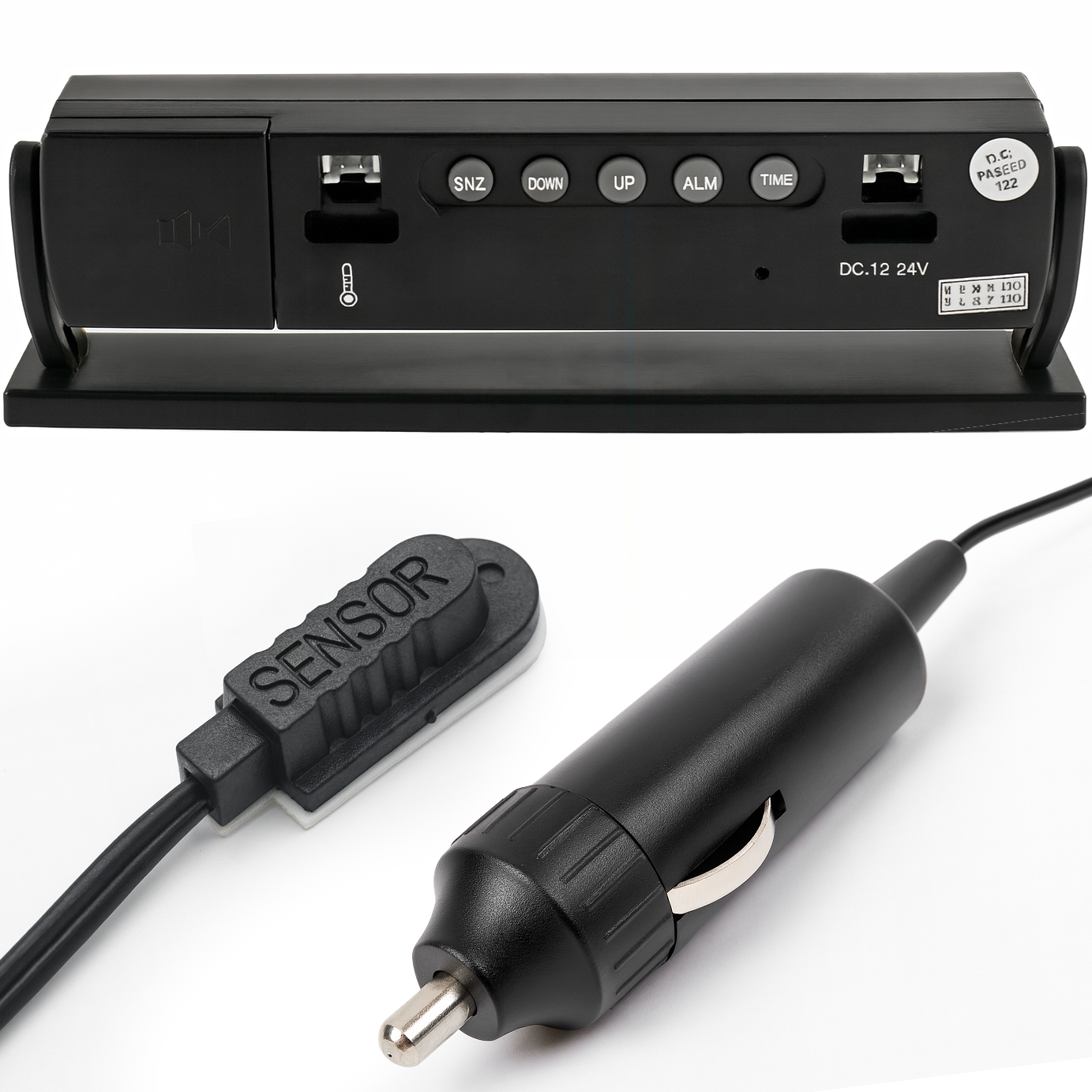 WOLTOMIERZ DO SAMOCHODU AUTA Z TERMOMETREM LCD ZEGAREK PODŚWIETLENIE